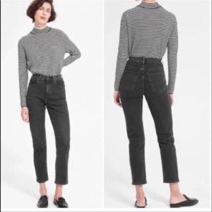 Everlane High Waisted Black-Gray Denim Ankle Jeans